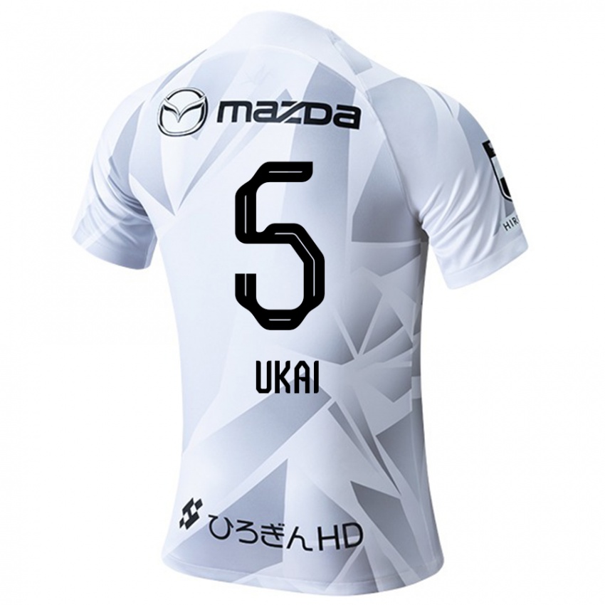 Uomo Maglia Hiroto Ukai #5 Bianco Grigio Nero Kit Gara Away 2024/25 Maglietta