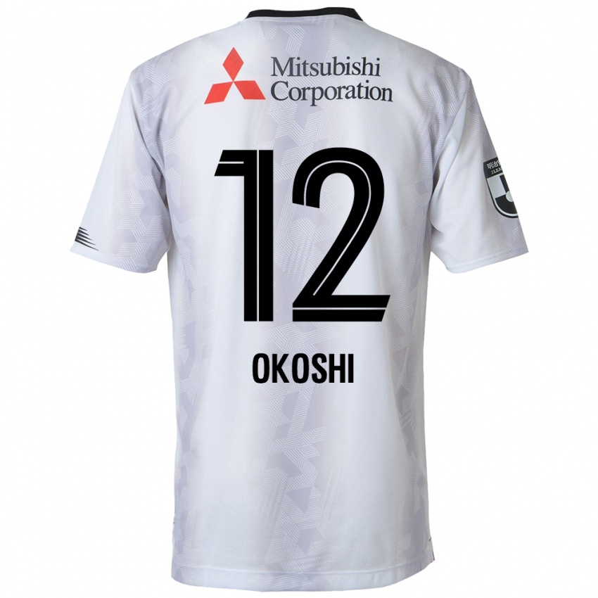 Uomo Maglia Yutaha Okoshi #12 Bianco Nero Kit Gara Away 2024/25 Maglietta