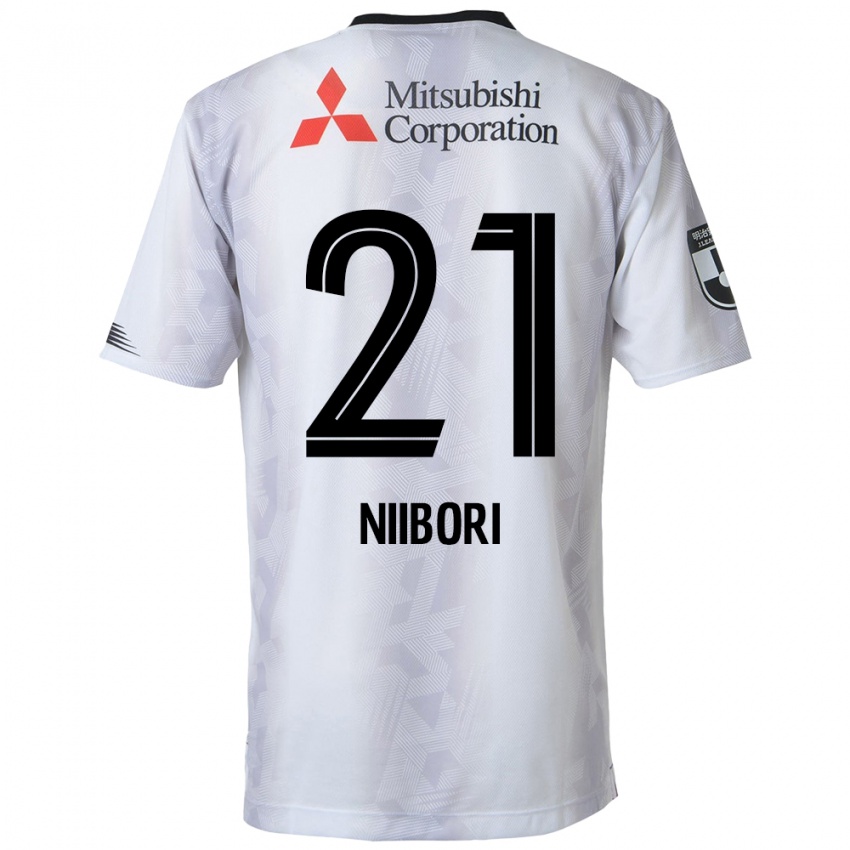 Uomo Maglia Keita Niibori #21 Bianco Nero Kit Gara Away 2024/25 Maglietta