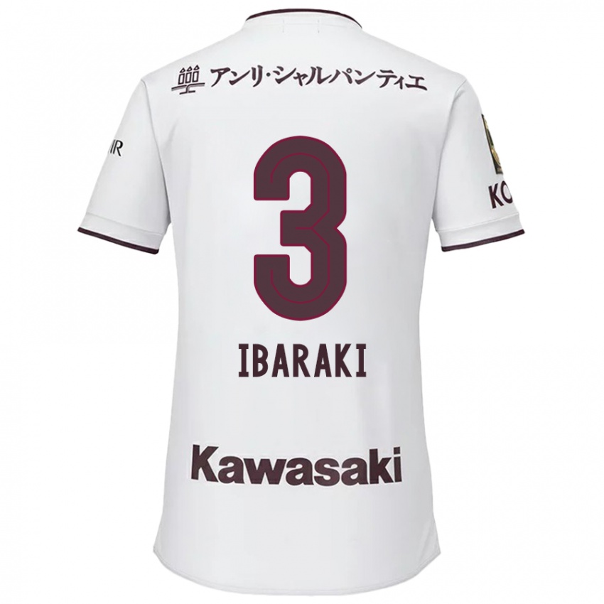 Uomo Maglia Riku Ibaraki #3 Bianco Rosso Kit Gara Away 2024/25 Maglietta