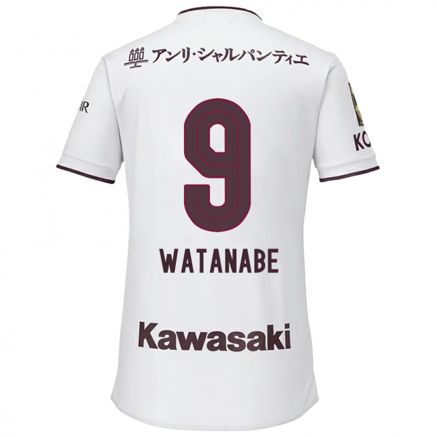 Uomo Maglia Hayato Watanabe #9 Bianco Rosso Kit Gara Away 2024/25 Maglietta