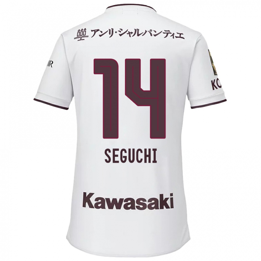 Uomo Maglia Taiga Seguchi #14 Bianco Rosso Kit Gara Away 2024/25 Maglietta