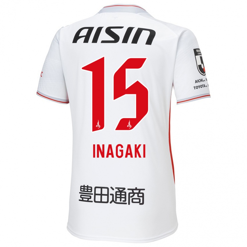 Uomo Maglia Sho Inagaki #15 Bianco Giallo Rosso Kit Gara Away 2024/25 Maglietta