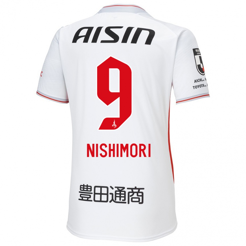 Uomo Maglia Naoto Nishimori #9 Bianco Giallo Rosso Kit Gara Away 2024/25 Maglietta