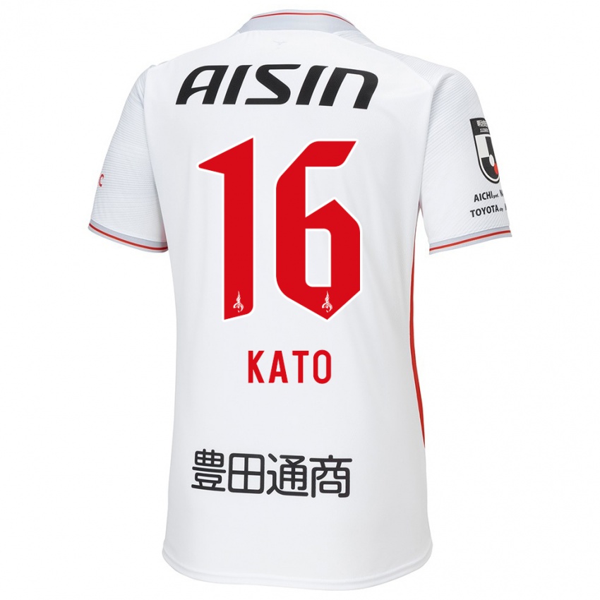 Uomo Maglia Naotaro Kato #16 Bianco Giallo Rosso Kit Gara Away 2024/25 Maglietta