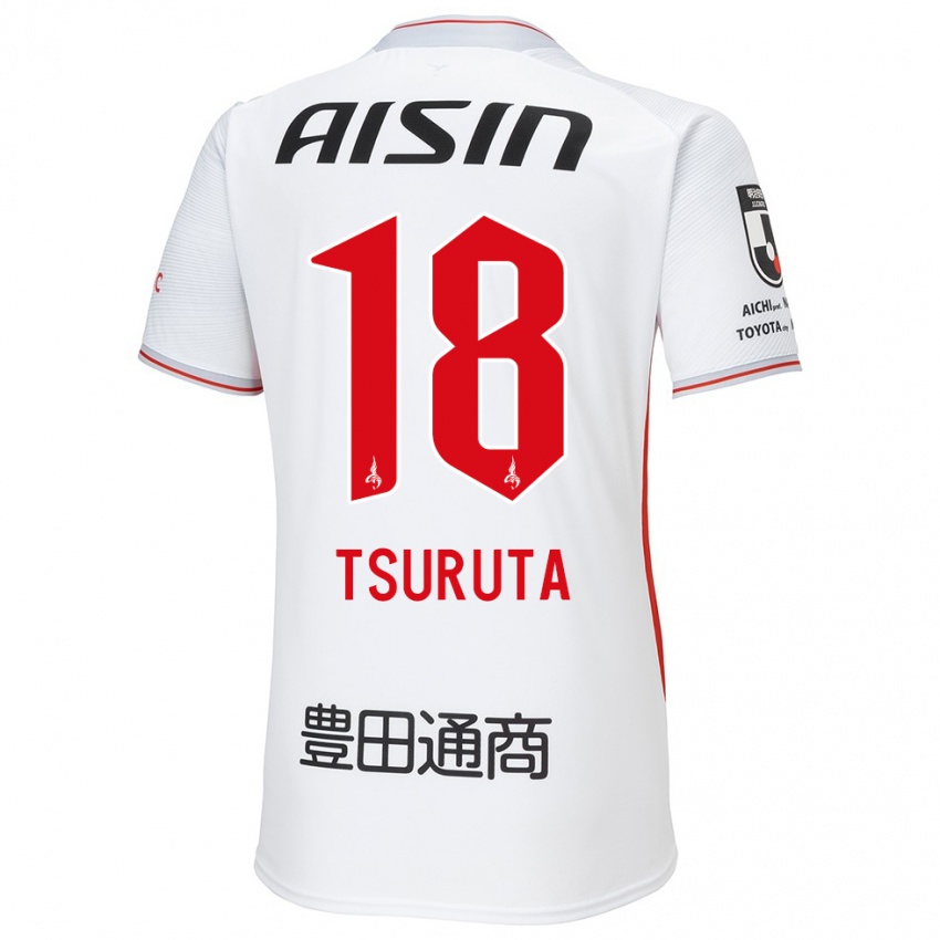 Uomo Maglia Shu Tsuruta #18 Bianco Giallo Rosso Kit Gara Away 2024/25 Maglietta