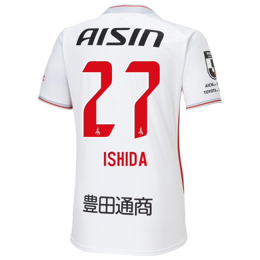 Uomo Maglia Kakeru Ishida #27 Bianco Giallo Rosso Kit Gara Away 2024/25 Maglietta