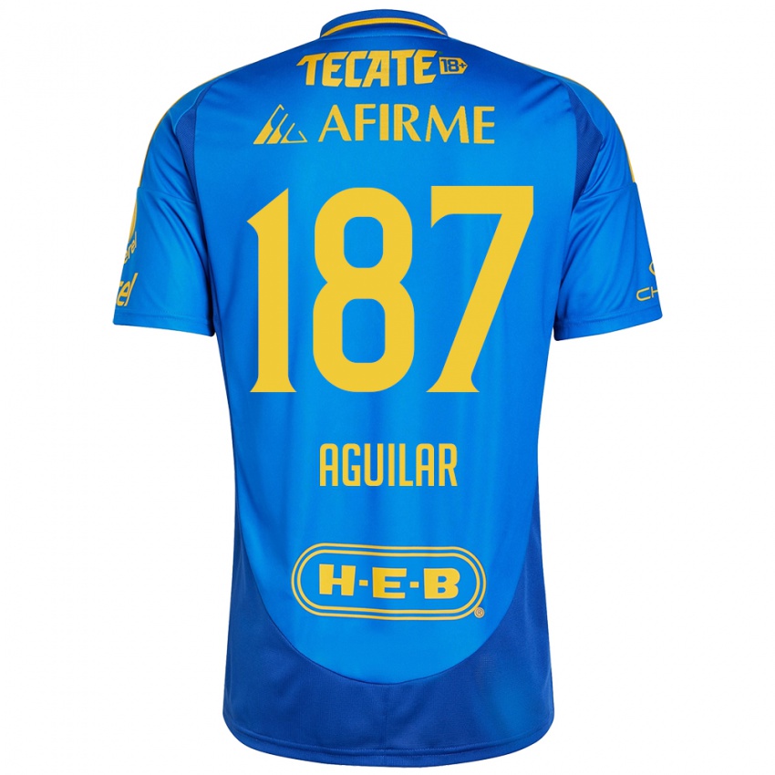 Uomo Maglia Manuel Aguilar #187 Blu Giallo Kit Gara Away 2024/25 Maglietta