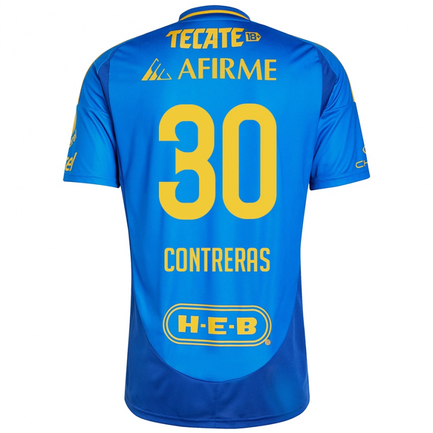 Uomo Maglia Lizeth Contreras #30 Blu Giallo Kit Gara Away 2024/25 Maglietta