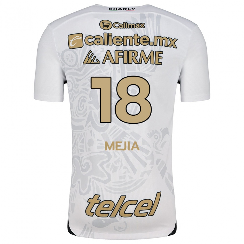 Uomo Maglia Aarón Mejía #18 Bianco Nero Kit Gara Away 2024/25 Maglietta