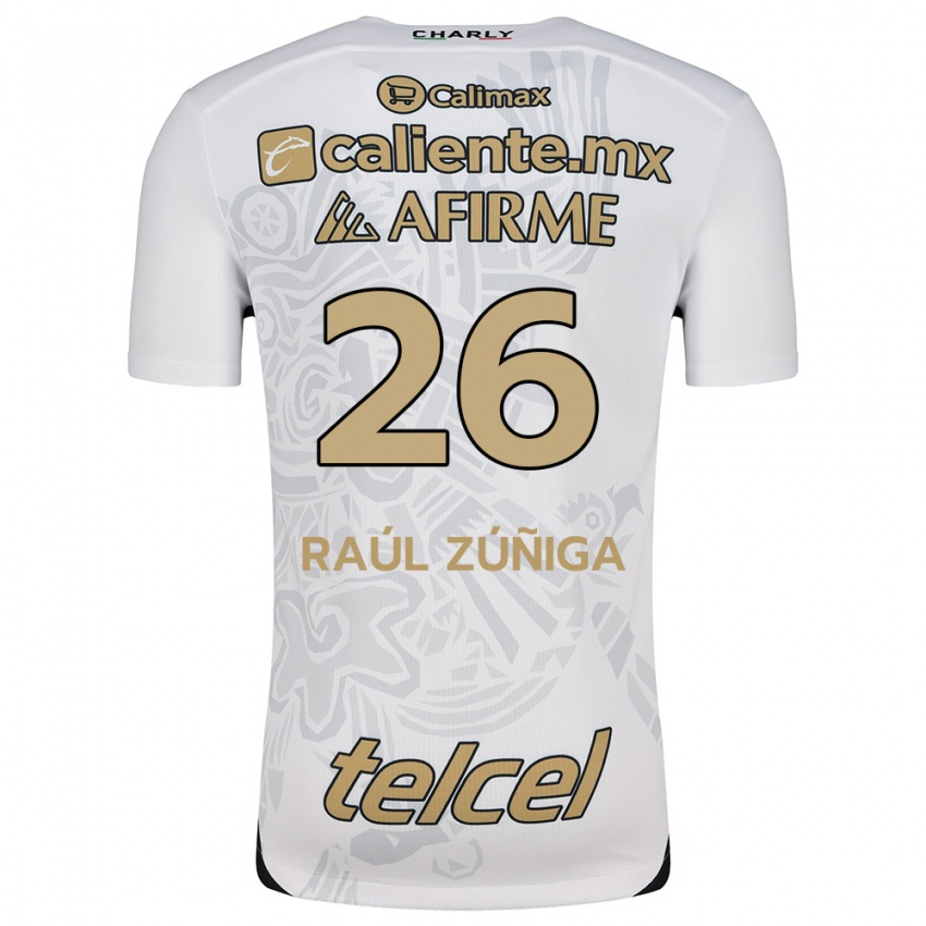 Uomo Maglia José Raúl Zúñiga #26 Bianco Nero Kit Gara Away 2024/25 Maglietta