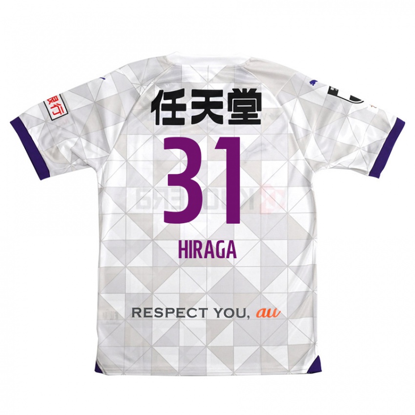 Uomo Maglia Sora Hiraga #31 Bianco Viola Kit Gara Away 2024/25 Maglietta