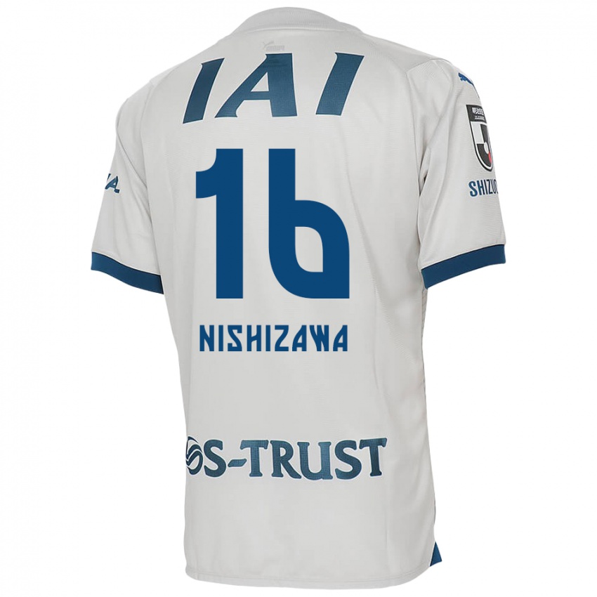 Uomo Maglia Kenta Nishizawa #16 Bianco Blu Kit Gara Away 2024/25 Maglietta