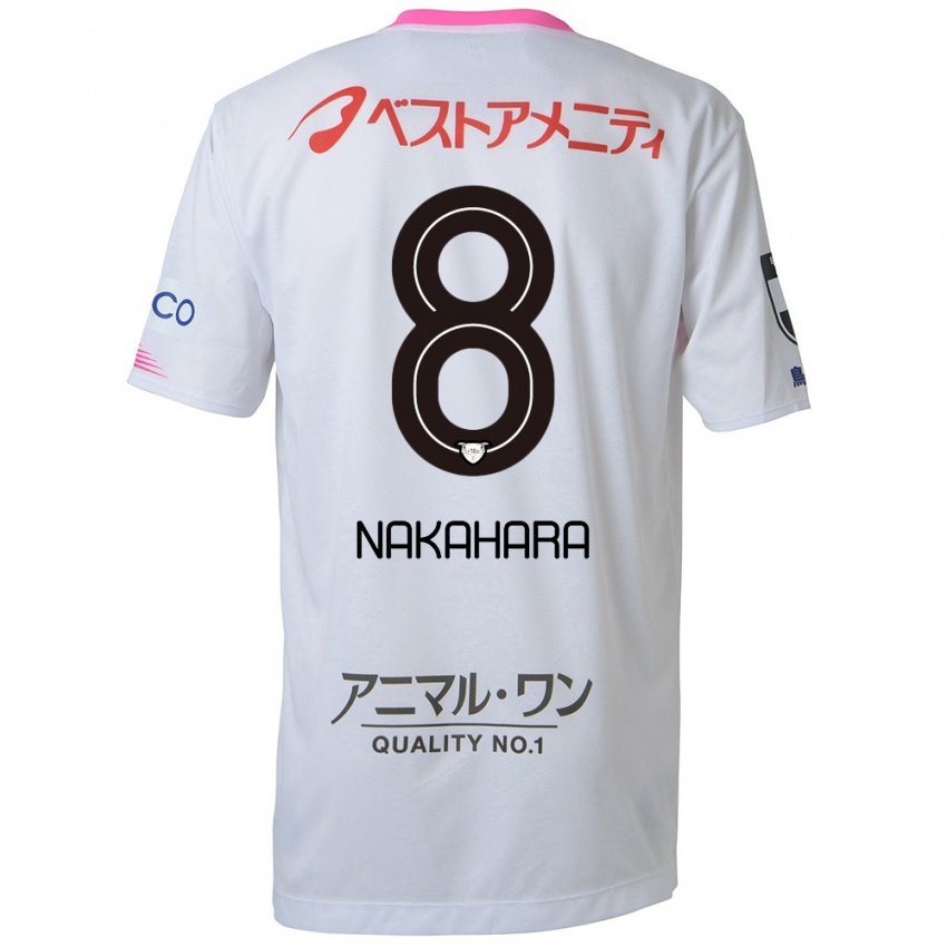 Uomo Maglia Hikaru Nakahara #8 Bianco Blu Rosa Kit Gara Away 2024/25 Maglietta