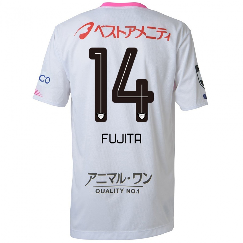 Uomo Maglia Naoyuki Fujita #14 Bianco Blu Rosa Kit Gara Away 2024/25 Maglietta