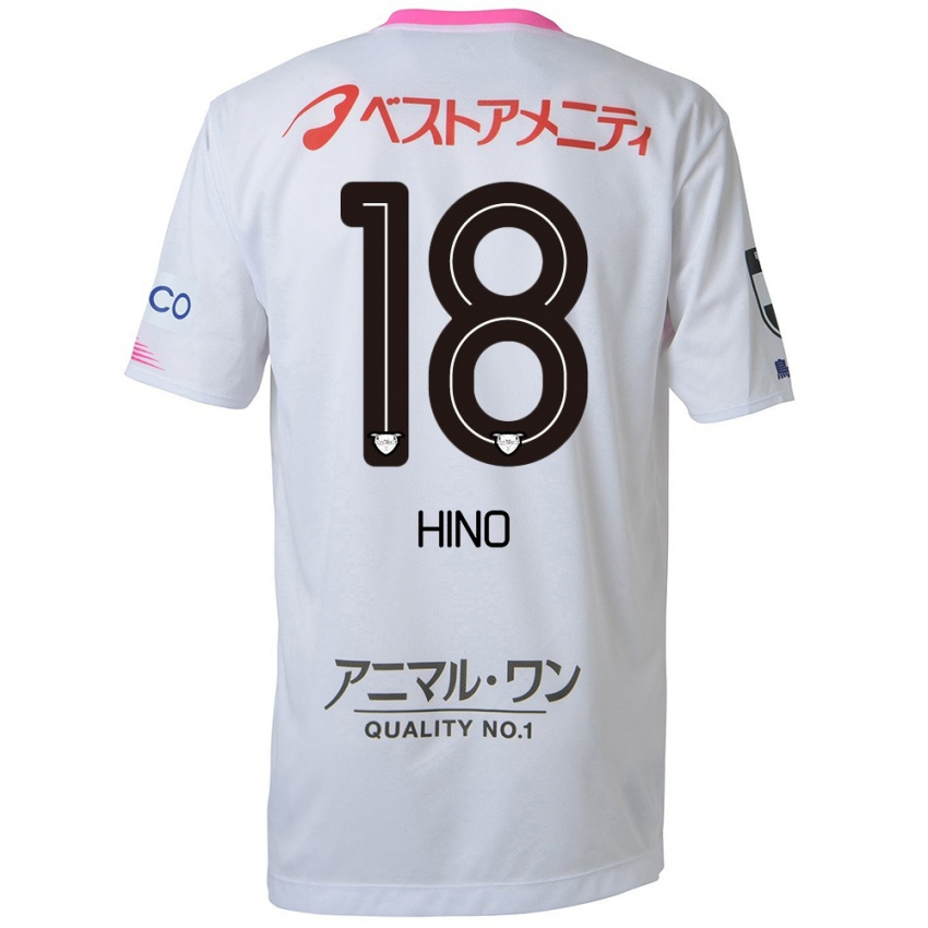 Uomo Maglia Shota Hino #18 Bianco Blu Rosa Kit Gara Away 2024/25 Maglietta