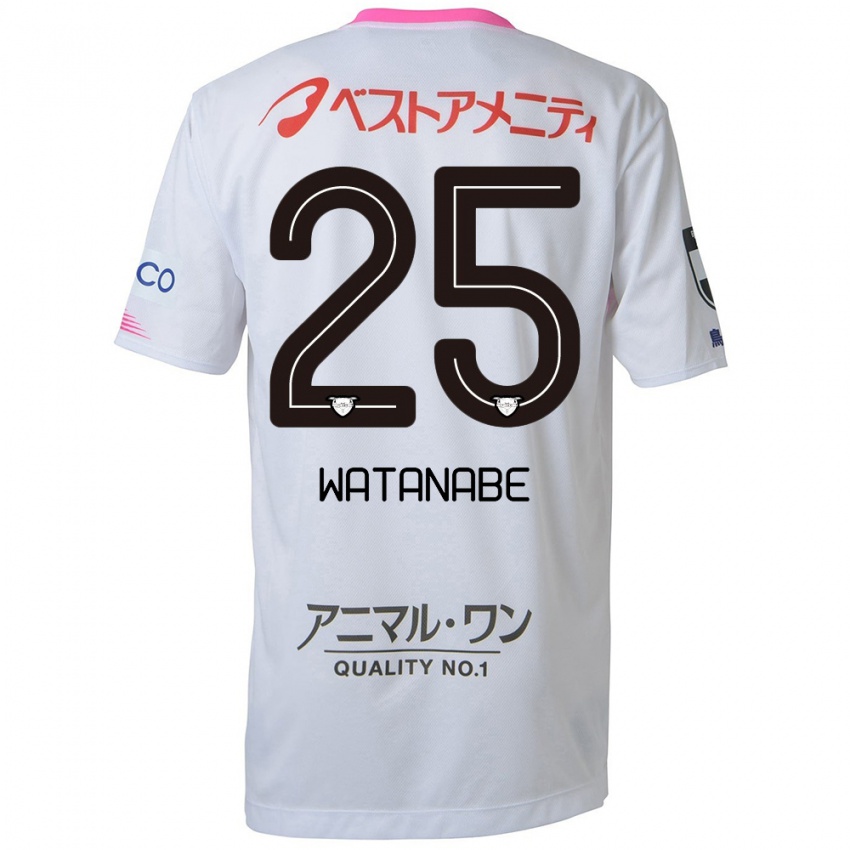 Uomo Maglia Ryohei Watanabe #25 Bianco Blu Rosa Kit Gara Away 2024/25 Maglietta