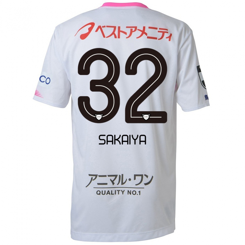 Uomo Maglia Keisuke Sakaiya #32 Bianco Blu Rosa Kit Gara Away 2024/25 Maglietta