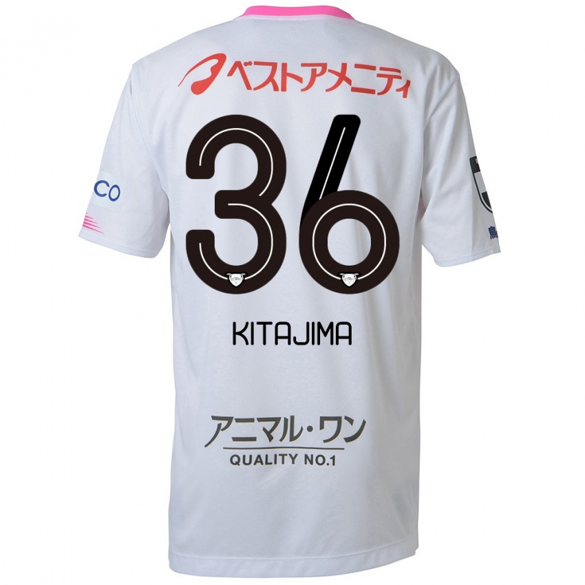 Uomo Maglia Fumiya Kitajima #36 Bianco Blu Rosa Kit Gara Away 2024/25 Maglietta