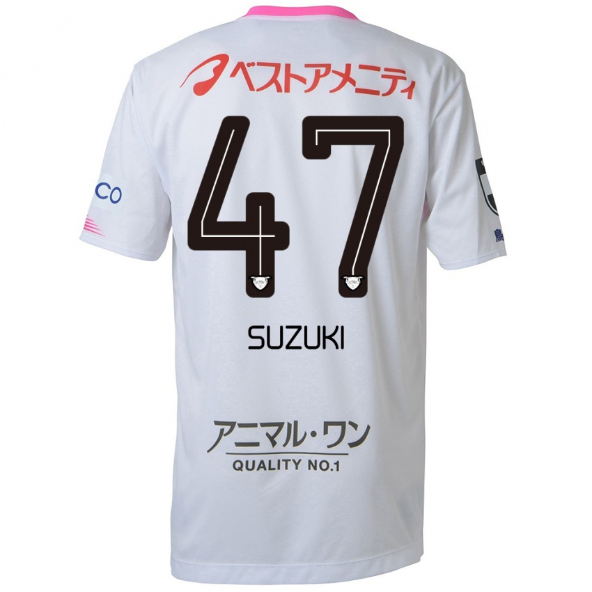 Uomo Maglia Daichi Suzuki #47 Bianco Blu Rosa Kit Gara Away 2024/25 Maglietta