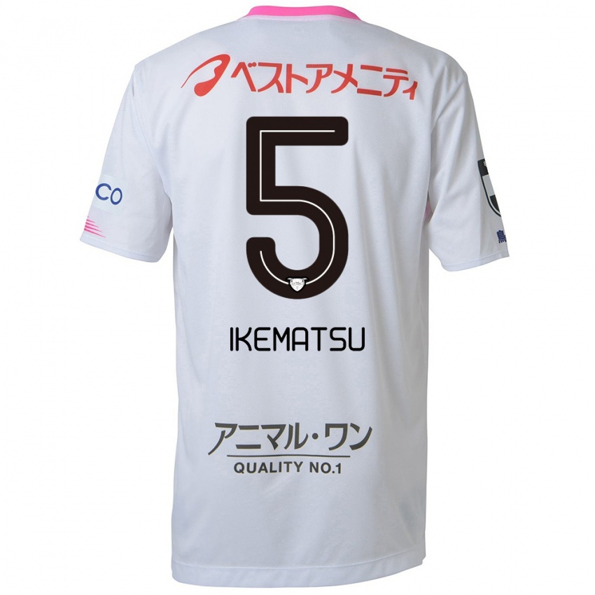 Uomo Maglia Teppei Ikematsu #5 Bianco Blu Rosa Kit Gara Away 2024/25 Maglietta