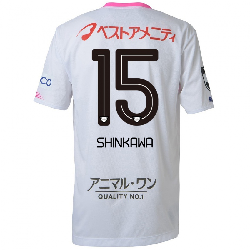 Uomo Maglia Shion Shinkawa #15 Bianco Blu Rosa Kit Gara Away 2024/25 Maglietta