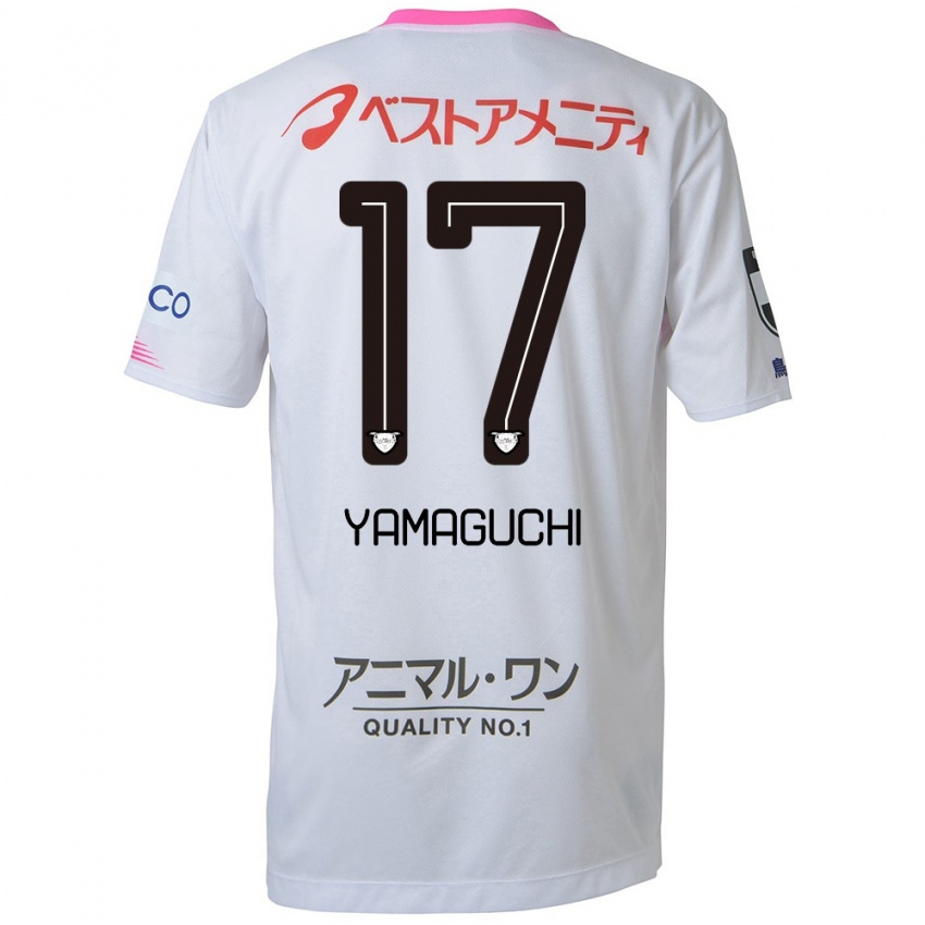 Uomo Maglia Hikaru Yamaguchi #17 Bianco Blu Rosa Kit Gara Away 2024/25 Maglietta