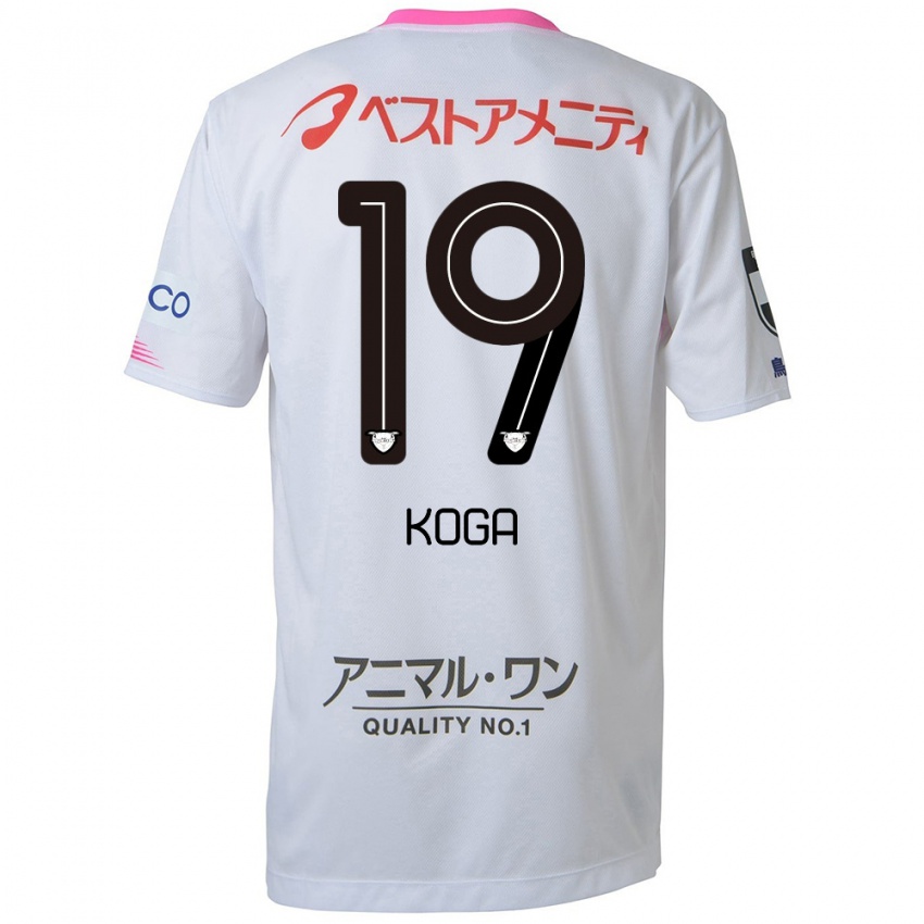 Uomo Maglia Ryoma Koga #19 Bianco Blu Rosa Kit Gara Away 2024/25 Maglietta