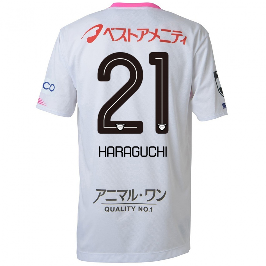 Uomo Maglia Konosuke Haraguchi #21 Bianco Blu Rosa Kit Gara Away 2024/25 Maglietta