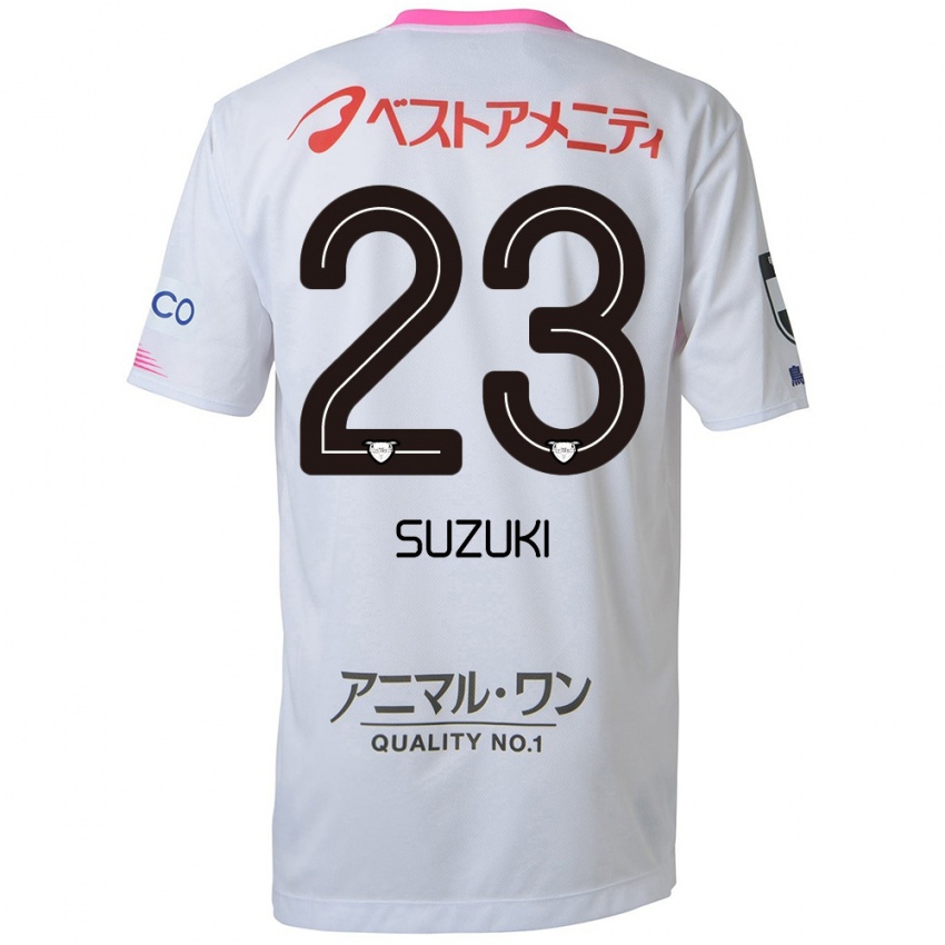 Uomo Maglia Yuki Suzuki #23 Bianco Blu Rosa Kit Gara Away 2024/25 Maglietta