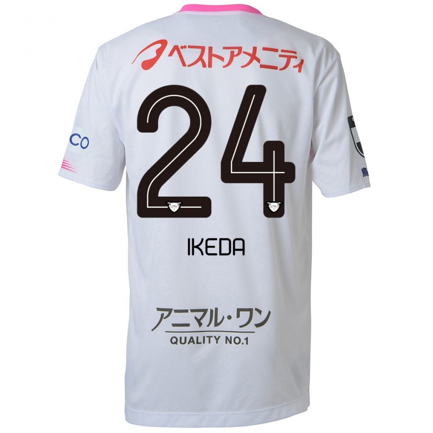 Uomo Maglia Tokia Ikeda #24 Bianco Blu Rosa Kit Gara Away 2024/25 Maglietta