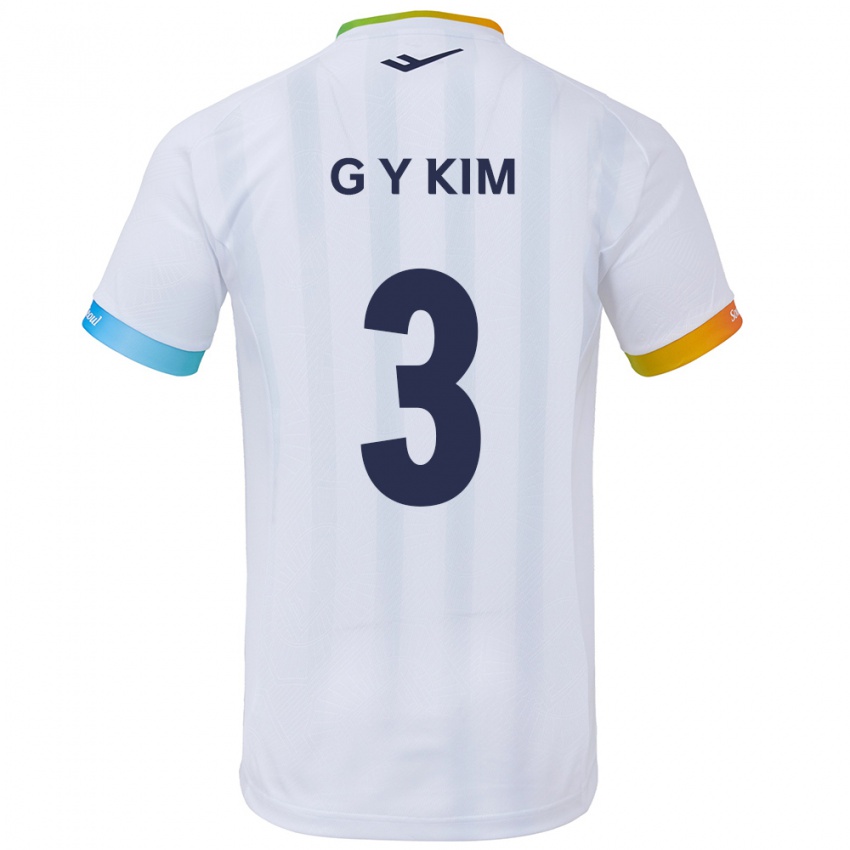 Uomo Maglia Yu-Geon Kim #3 Bianco Blu Kit Gara Away 2024/25 Maglietta