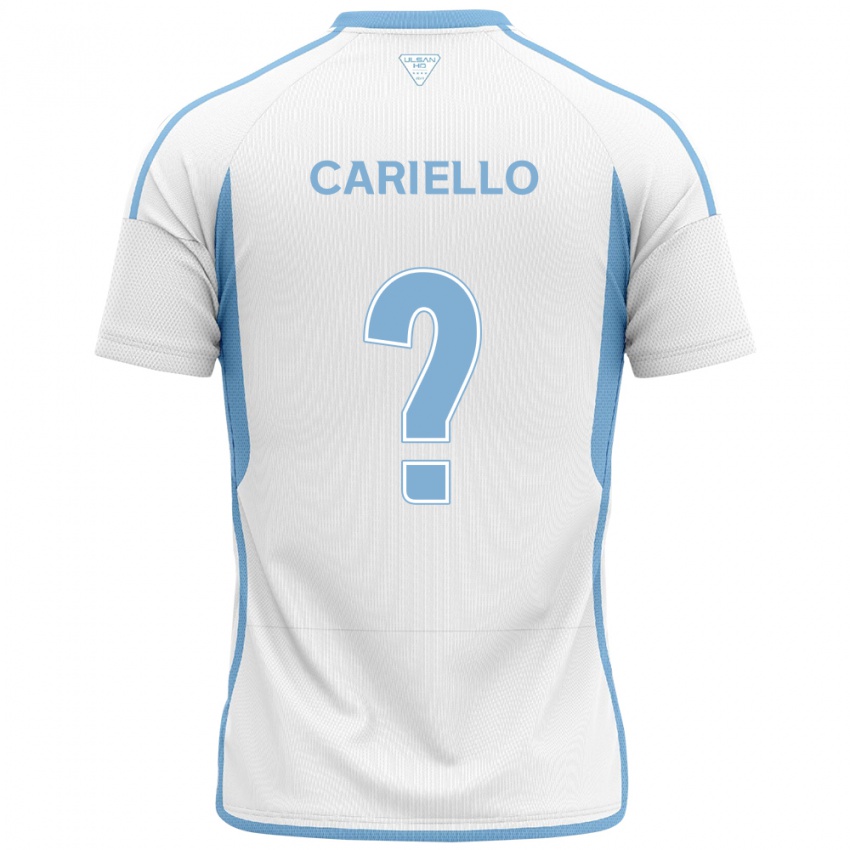 Uomo Maglia Yago Cariello #0 Bianco Blu Kit Gara Away 2024/25 Maglietta