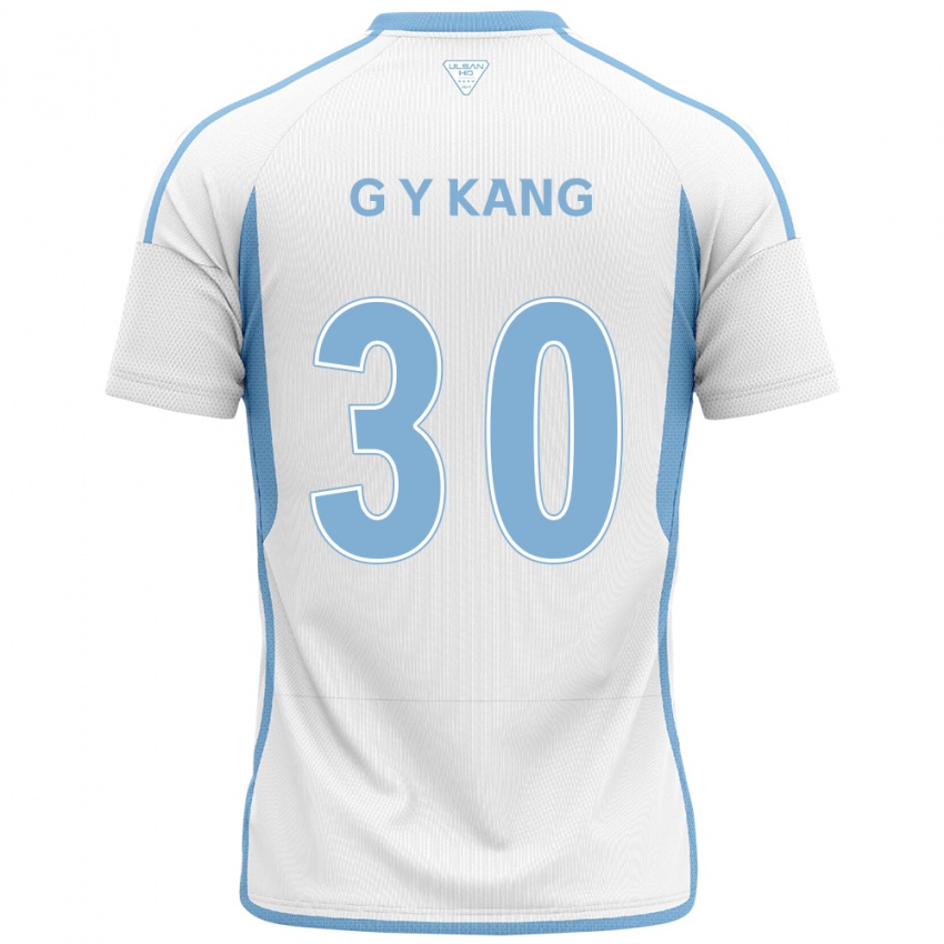 Uomo Maglia Yun-Gu Kang #30 Bianco Blu Kit Gara Away 2024/25 Maglietta