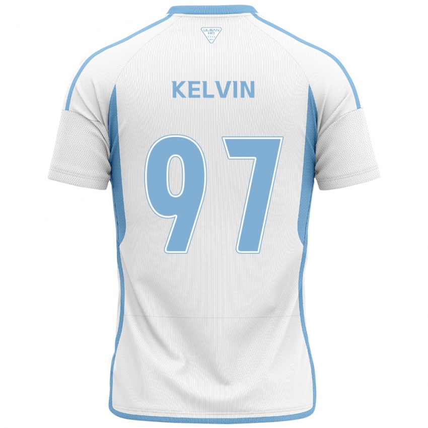 Uomo Maglia Kelvin #97 Bianco Blu Kit Gara Away 2024/25 Maglietta