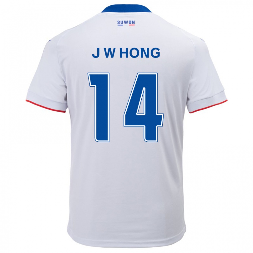 Uomo Maglia Won-Jin Hong #14 Bianco Blu Kit Gara Away 2024/25 Maglietta