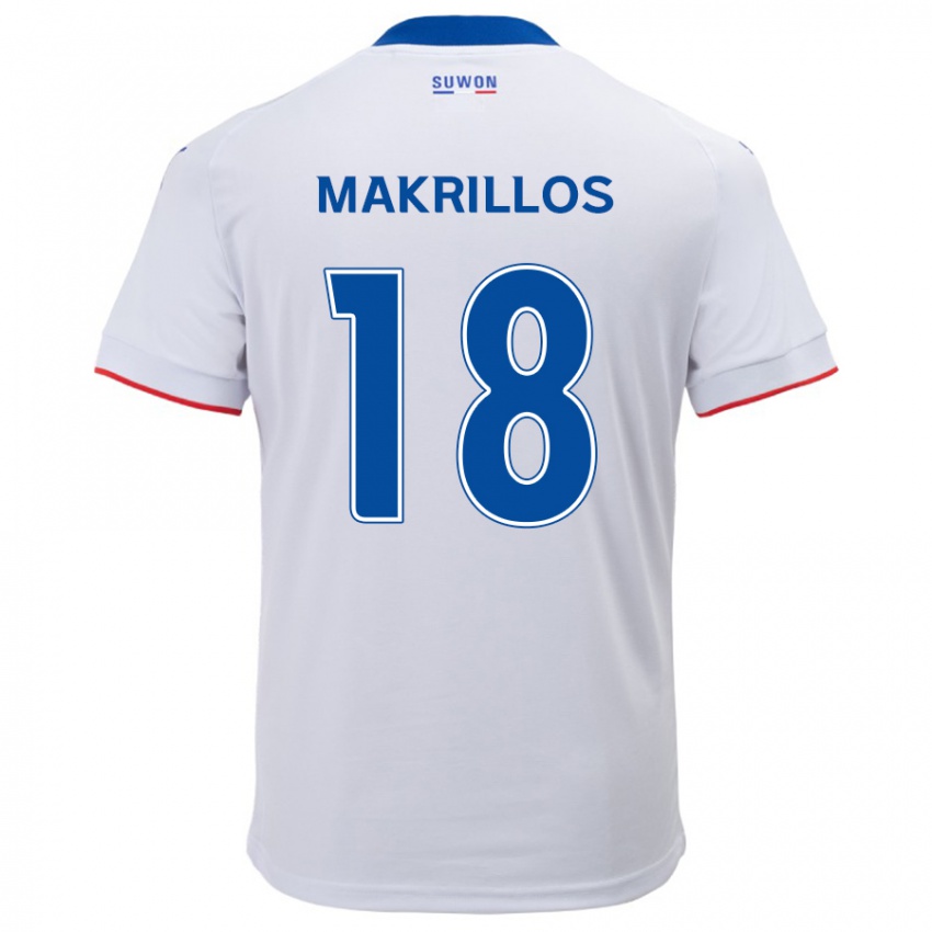 Uomo Maglia Peter Makrillos #18 Bianco Blu Kit Gara Away 2024/25 Maglietta