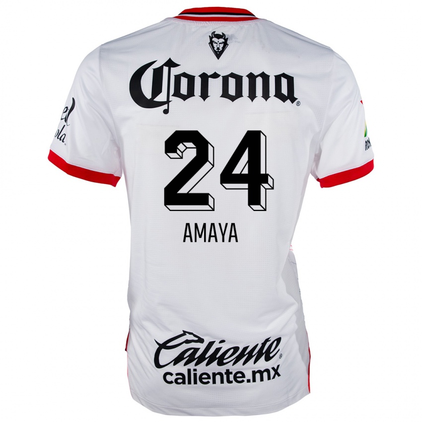 Uomo Maglia Frankie Amaya #24 Bianco Rosso Kit Gara Away 2024/25 Maglietta