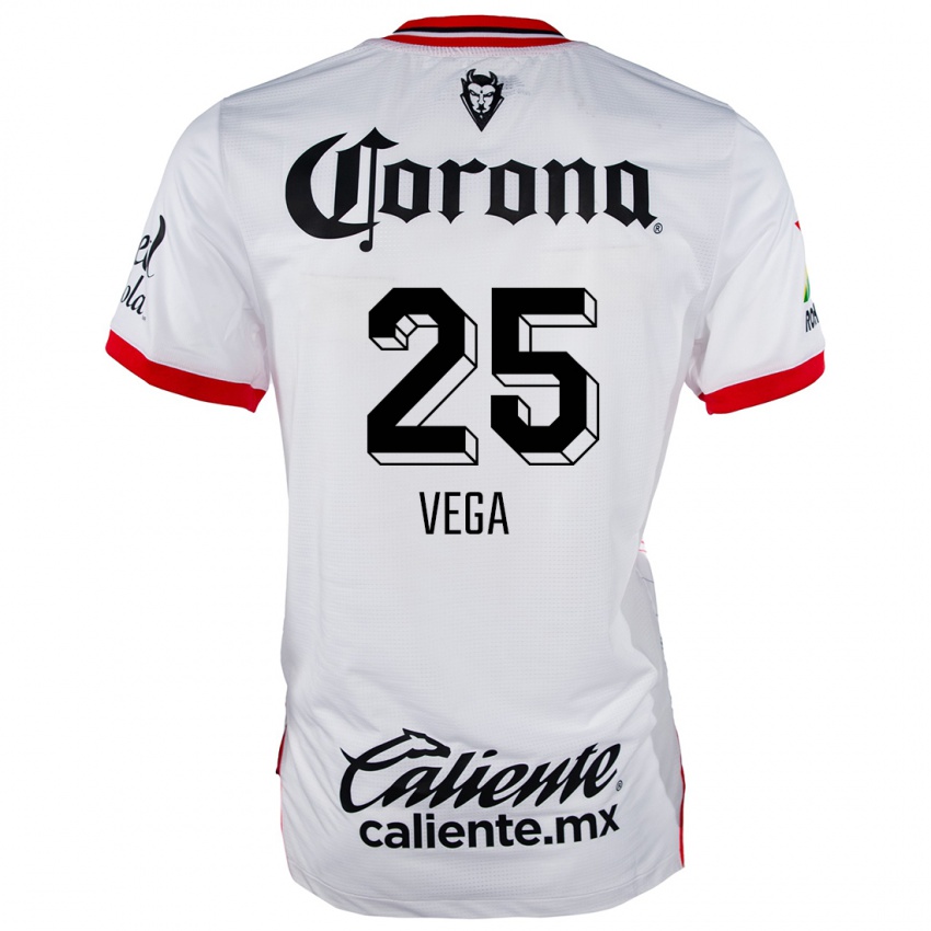 Uomo Maglia Alexis Vega #25 Bianco Rosso Kit Gara Away 2024/25 Maglietta