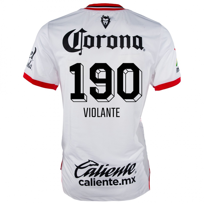 Uomo Maglia Isaías Violante #190 Bianco Rosso Kit Gara Away 2024/25 Maglietta