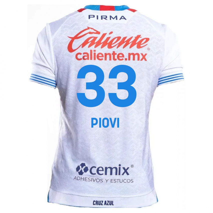 Donna Maglia Gonzalo Piovi #33 Bianco Blu Kit Gara Away 2024/25 Maglietta