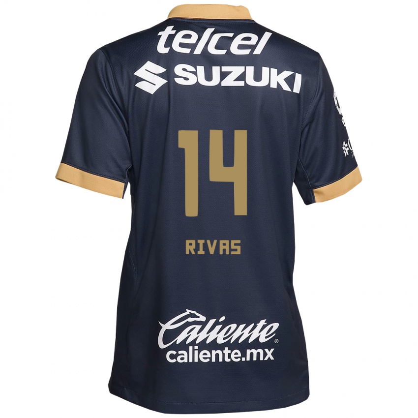 Donna Maglia Jesús Rivas #14 Ossidiana Oro Bianco Kit Gara Away 2024/25 Maglietta