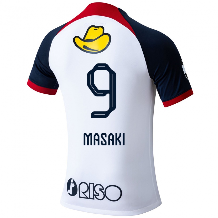 Donna Maglia Hiroto Masaki #9 Bianco Blu Rosso Kit Gara Away 2024/25 Maglietta