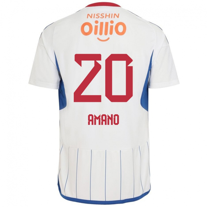 Donna Maglia Jun Amano #20 Bianco Blu Rosso Kit Gara Away 2024/25 Maglietta