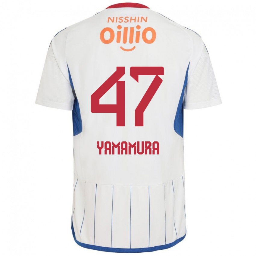 Donna Maglia Kazuya Yamamura #47 Bianco Blu Rosso Kit Gara Away 2024/25 Maglietta