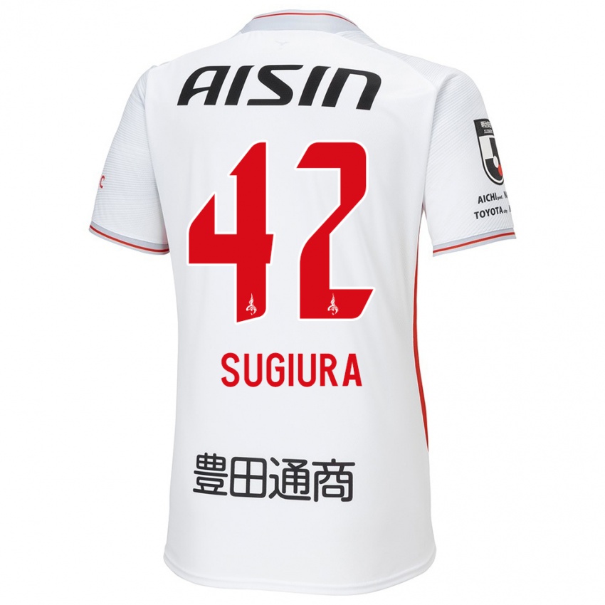 Donna Maglia Shungo Sugiura #42 Bianco Giallo Rosso Kit Gara Away 2024/25 Maglietta