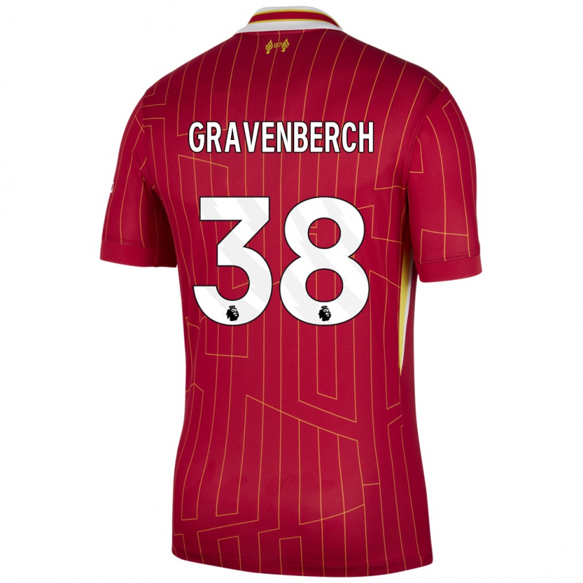 Bambino Maglia Ryan Gravenberch #38 Rosso Giallo Bianco Kit Gara Home 2024/25 Maglietta