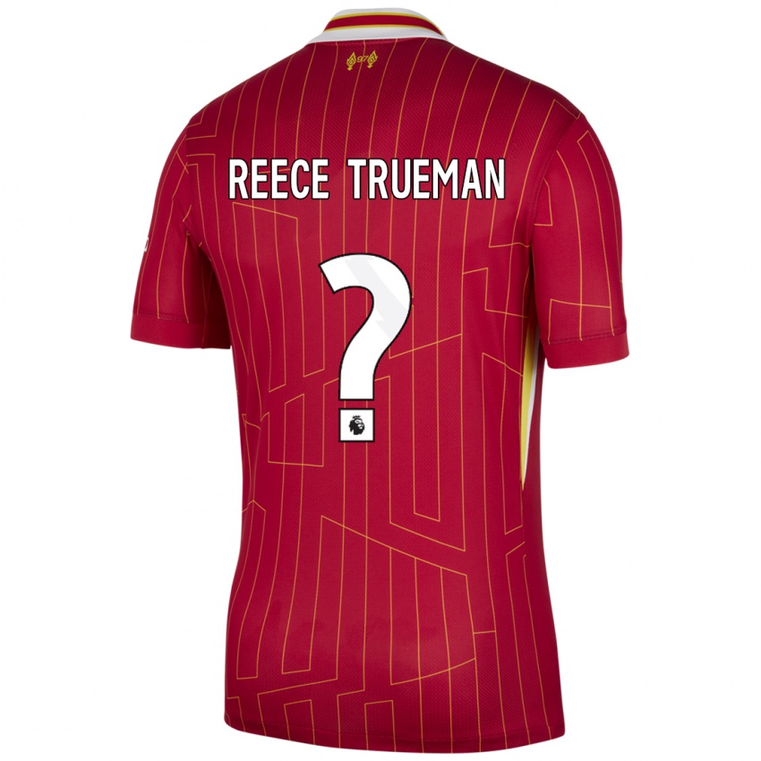 Bambino Maglia Reece Trueman #0 Rosso Giallo Bianco Kit Gara Home 2024/25 Maglietta