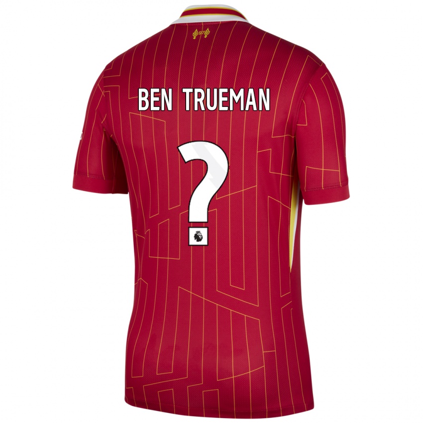 Bambino Maglia Ben Trueman #0 Rosso Giallo Bianco Kit Gara Home 2024/25 Maglietta