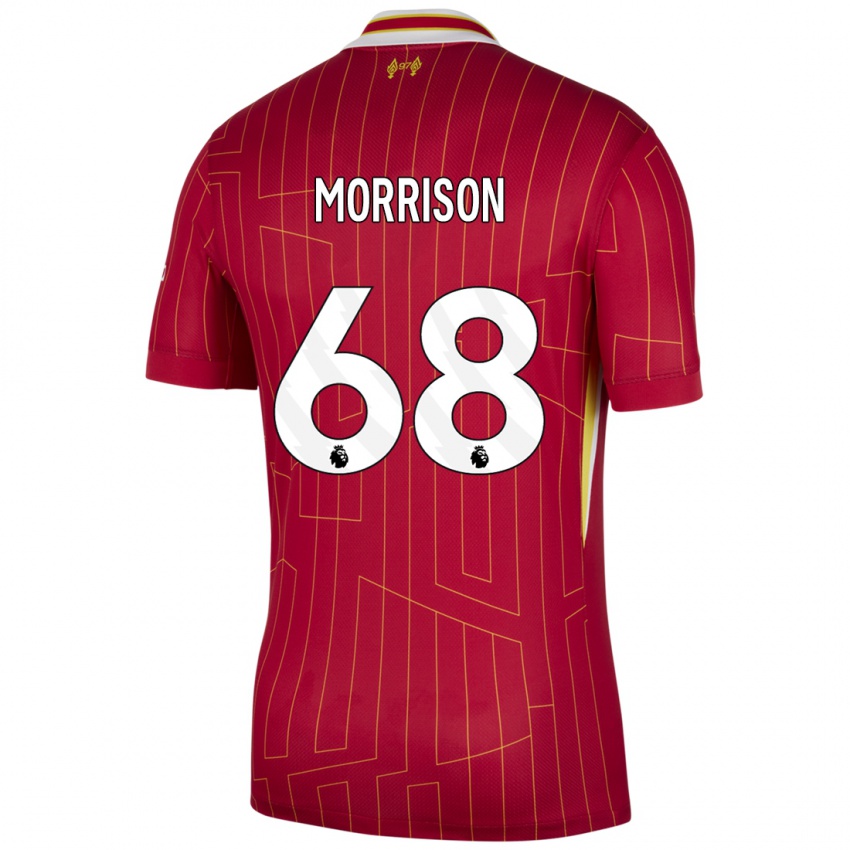 Bambino Maglia Kieran Morrison #68 Rosso Giallo Bianco Kit Gara Home 2024/25 Maglietta